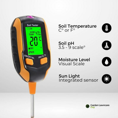 4-in-1 Digital Soil Moisture Meter for Lawns and Plants with PH/Temperature/Moisture/Light