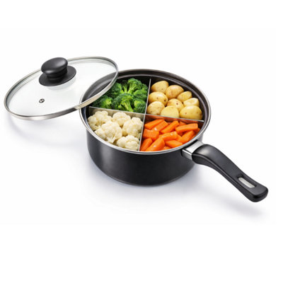 4-in-1 Divided Saucepan with Removable Divider, 2 Litre Non-Stick Pan ...