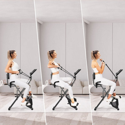4 in 1 Foldable Exercise Bike with LCD Display and Heart Rate Sensor and Resistance Bands-Black