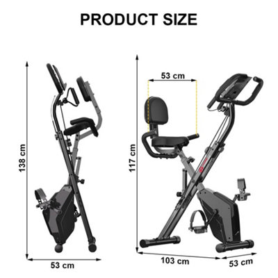 4 in 1 Foldable Exercise Bike with LCD Display and Heart Rate Sensor and Resistance Bands-Black