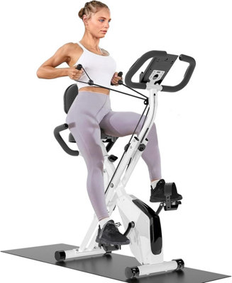 4 in 1 Foldable Exercise Bike with LCD Display and Heart Rate Sensor and Resistance Bands-White