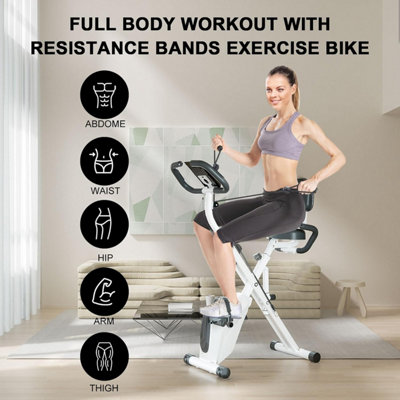 4 in 1 Foldable Exercise Bike with LCD Display and Heart Rate Sensor and Resistance Bands-White