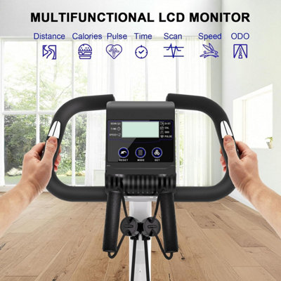 4 in 1 Foldable Exercise Bike with LCD Display and Heart Rate Sensor and Resistance Bands-White