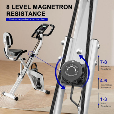 4 in 1 Foldable Exercise Bike with LCD Display and Heart Rate Sensor and Resistance Bands-White