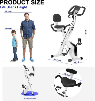 4 in 1 Foldable Exercise Bike with LCD Display and Heart Rate Sensor and Resistance Bands-White