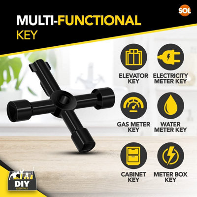 4-in-1 Heavy Duty Utility Key - Gas Meter Box Key, Radiator Key, Electric Box Key & Meter Cupboard Key - Gas Meter Key Triangle UK