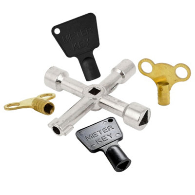 4 in 1 Heavy Duty Utility Key Radiator Key Gas Meter Box Key Electric Box Key Includes 2 Radiator Keys & 2 Meter Keys