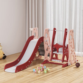 4 in 1 Pink and Red Toddler Slide and Swing Set Play Set with Basketball Hoop W 1200 x D 1840 x H 940 mm