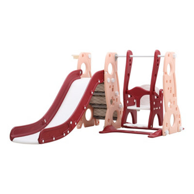 4 in 1 Pink and Red Toddler Slide and Swing Set Play Set with Basketball Hoop W 1200 x D 1840 x H 940 mm - 4