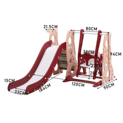 4 in 1 Pink and Red Toddler Slide and Swing Set Play Set with Basketball Hoop W 1200 x D 1840 x H 940 mm - 6