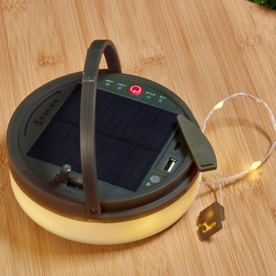 4 in 1 Portable Solar or USB Powered Hanging Gazebo Light with Retractable 100 LED String Lighting & Powerbank Function - 100lm