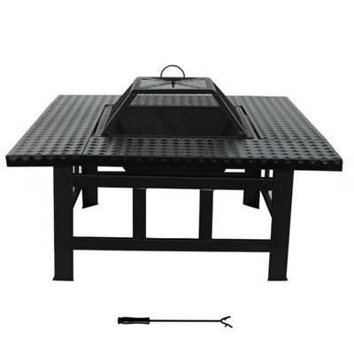 4 in 1 Square Fire Pit, BBQ Grill, Ice Cooler, & Tabletop