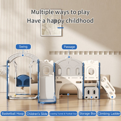 4 In 1 Toddler Swing and Slide Playset Basketball Hoop Blue and Grey - 3