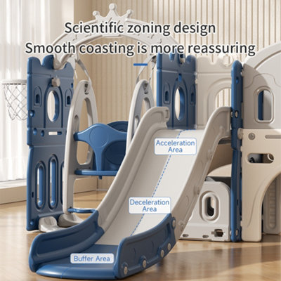 4 In 1 Toddler Swing and Slide Playset Basketball Hoop Blue and Grey - 4