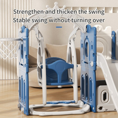 4 In 1 Toddler Swing and Slide Playset Basketball Hoop Blue and Grey - 5