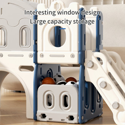 4 In 1 Toddler Swing and Slide Playset Basketball Hoop Blue and Grey - 6