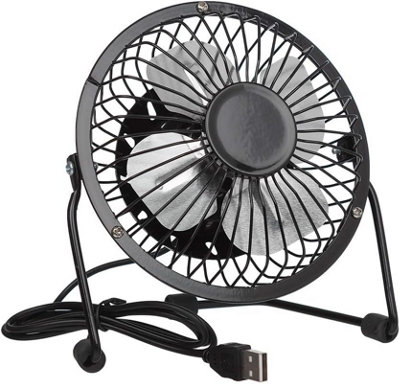 4 Inch Black USB Desk Fan Adjustable Tilt Head Compact Metal Table Fan