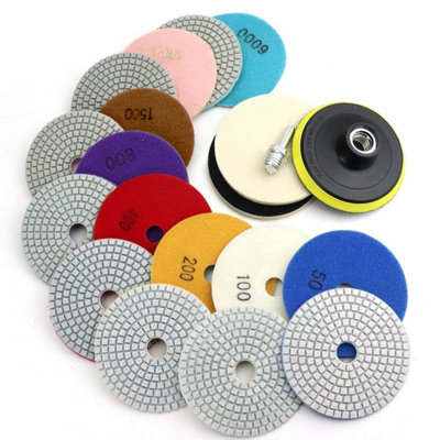 4 inch diamond polishing pad with 5/8 inch 11 backing pad, 12 piece ...