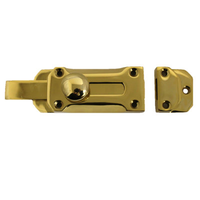 4" INCH Flat Bolt Tower Door Lock BRASS + Screws