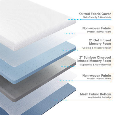 4 Inch Memory Foam Mattress Topper Gel & Bamboo Charcoal Infused Topper single