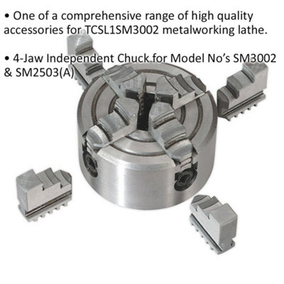 4 Jaw Independent Chuck - Suitable for ys08845 & ys08817 Metalworking Lathes