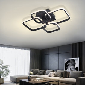 4 Lamp Square Black Frame Contemporary LED Semi Flush Acrylic Ceiling Light Fixture Dimmable