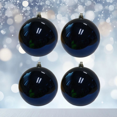 4 Large Christmas Baubles 10cm Shiny Midnight Blue Tree Decoration