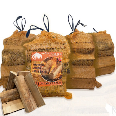 4 Large Nets of Kiln Dried Fire Logs, 4x Bags For Wood Burners, Stoves ...