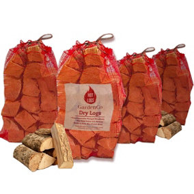 4 Large Nets of Kiln Dried Fire Logs, 4x Bags For Wood Burners, Stoves & Fireplaces & Fire Pits Hot Burning Sustainably Sourced