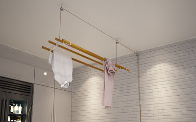 4 Lath Victorian Ceiling Mounted White Clothes Airer Kit With ...