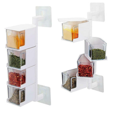 4 Layer Seasoning Box Condiment Storage Container with Spoon - Wall ...