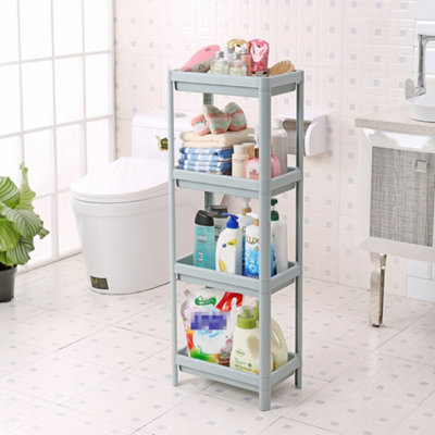 4 Layers Freestanding Plastic Corner Storage Rack for Bathroom Kitchen, Blue