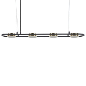 4 Light Metal LED Pendant Lamp Black and Brass MALI