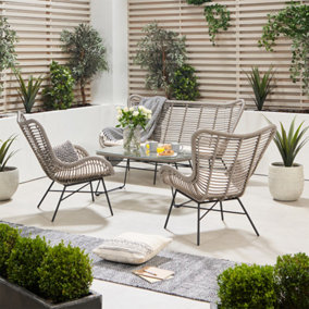 4 Light Seater Grey Rattan Lounge Set Outdoor Furniture