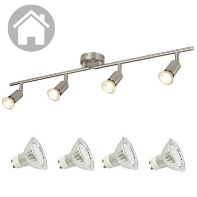 4 Light Spotlight Bar In a Satin Silver Chrome Finish With x4 2W Led Bulbs - FREE DELIVERY INCLUDED - 4