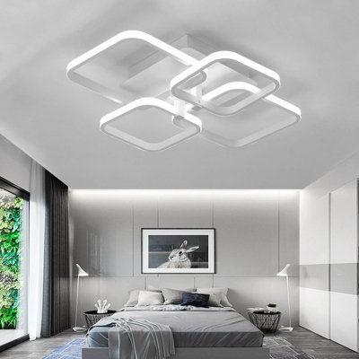 4 Light White Square Morden LED Energy Efficient Semi Flush Acrylic Ceiling Light Dimmable