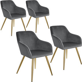 4 Marilyn Velvet-Look Chairs gold - dark gray/gold