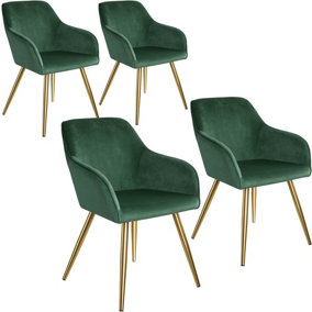 4 Marilyn Velvet-Look Chairs gold - dark green/gold