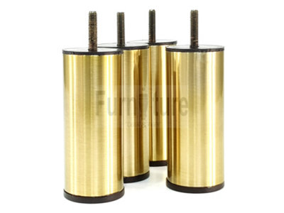 4 Metal Furniture Legs Brushed Brass Feet M8 Chairs Sofas Stools Beds Cabinets 120mm High