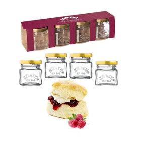 4 Mini Kilner Jars Breakfast Preserve Condiment Square & Lids 55ml