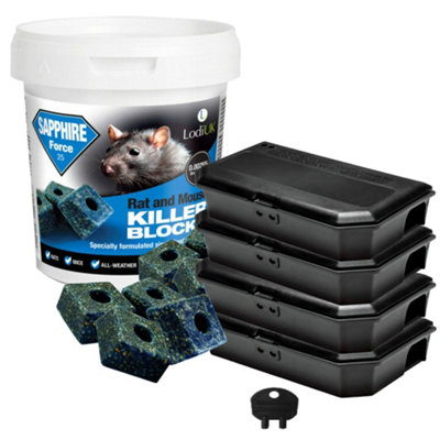 4 Mouse Bait Boxes with Security Key & 300g Brodifacoum 0.0025% Block Professional Mouse Control Fast Acting Pest Control Solution