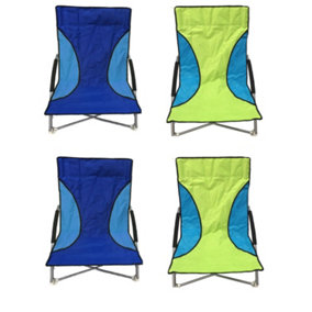 4 Nalu Folding Low Seat Beach Chair Camping Chairs - 2 Green & 2 Blue