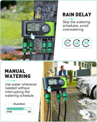4-Outlet Water Timer with Brass Inlet, 4 Zone Programmable Automatic ...