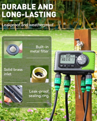 4-Outlet Water Timer with Brass Inlet, 4 Zone Programmable Automatic ...