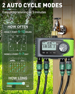 4-Outlet Water Timer with Brass Inlet, 4 Zone Programmable Automatic ...
