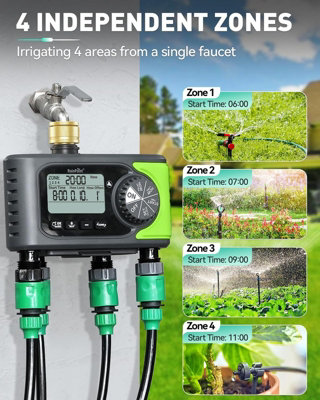 4-Outlet Water Timer with Brass Inlet, 4 Zone Programmable Automatic ...