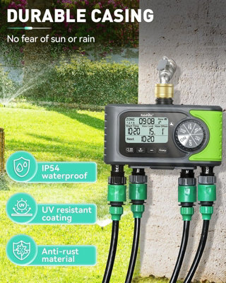 4-Outlet Water Timer with Brass Inlet, 4 Zone Programmable Automatic ...
