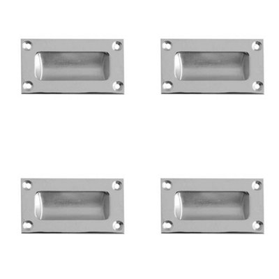 4 PACK 102mm Satin Chrome Flush Pulls for Sliding Doors and Drawers - Recessed Door Handle