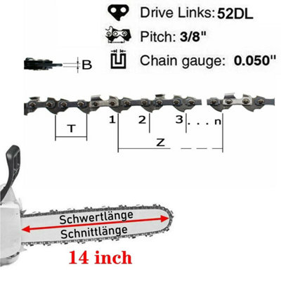 4 Pack 14 Inch 52 Link 3 over 8 Pitch Chainsaw Replacement Chain Blade