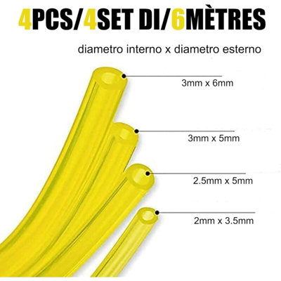 Lot De 4 Tuyaux à Essence PVC Jaune - Pour Débroussailleuses, Tronçonneuses Et Outils De Jardin
